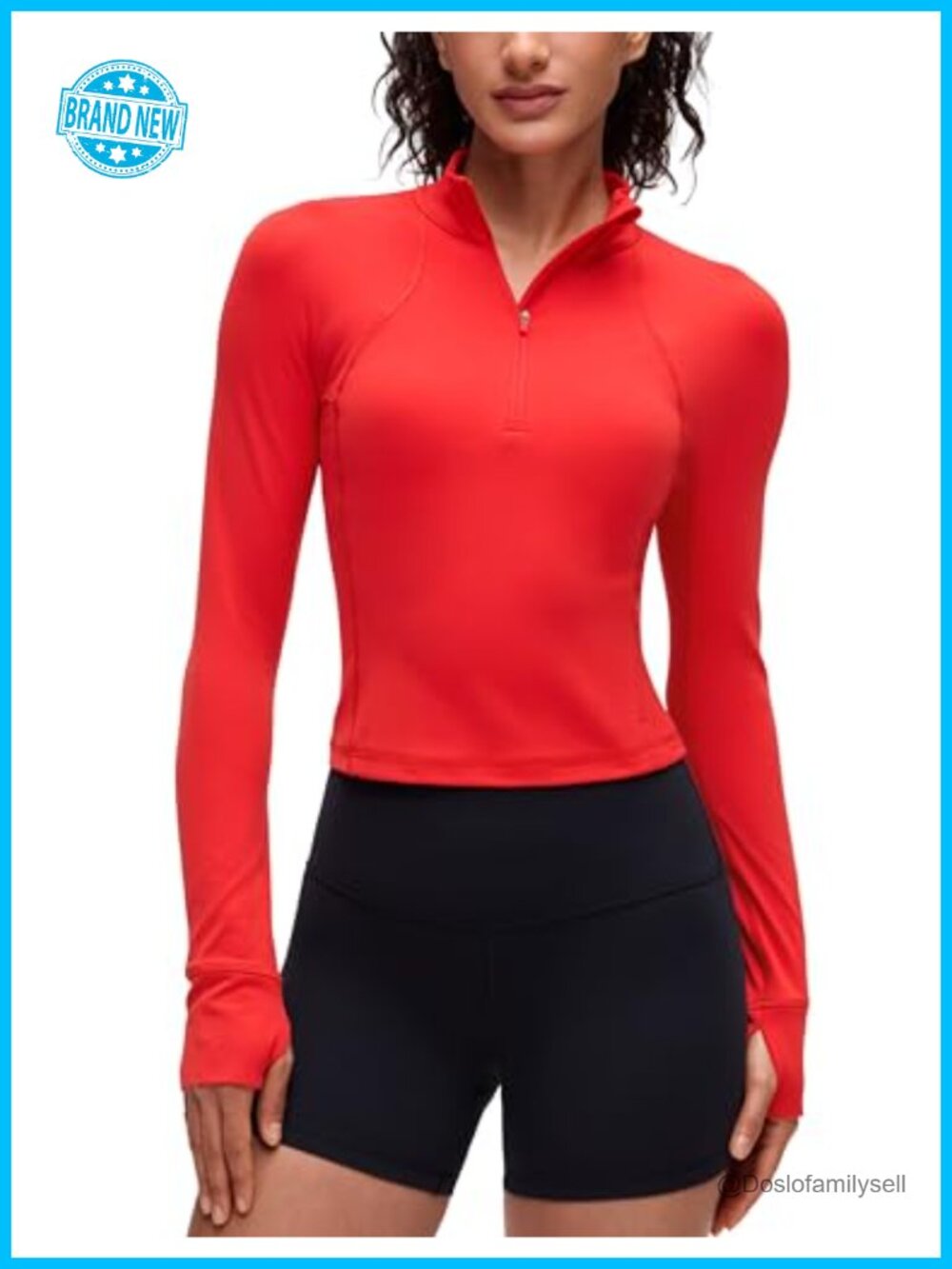 Butterluxe Half Zip Crop Top Long Sleeve High Neck Thumbholes